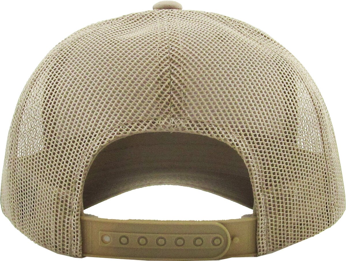 Khaki Classic 6 Panel Trucker Mesh Snapback Back View
